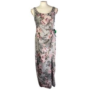 NWT Adrianna Papell Slate Blush Floral Matelasse Long Dress Metallic 8